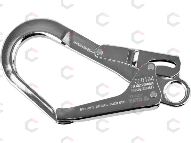Karabinas fiksuojamas saugos diržams | automatinis užraktas | atsidarymas 52 mm | ilgis 220 mm (YT-74230) Karabinas fiksuojamas saugos diržams | automatinis užraktas | atsidarymas 52 mm | ilgis 220 mm (YT-74230)