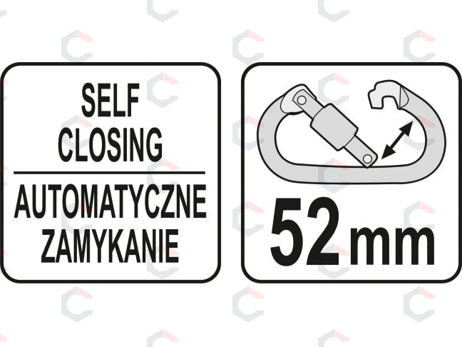 Karabinas fiksuojamas saugos diržams | automatinis užraktas | atsidarymas 52 mm | ilgis 220 mm (YT-74230) 2 Karabinas fiksuojamas saugos diržams | automatinis užraktas | atsidarymas 52 mm | ilgis 220 mm (YT-74230) 2