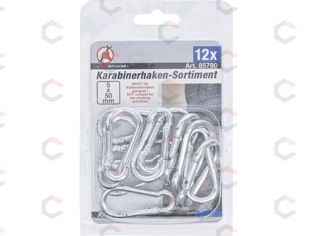 Karabinų rinkinys su varžtu | 50 x 5 mm | 12 vnt. (85790) 2 Karabinų rinkinys su varžtu | 50 x 5 mm | 12 vnt. (85790) 2