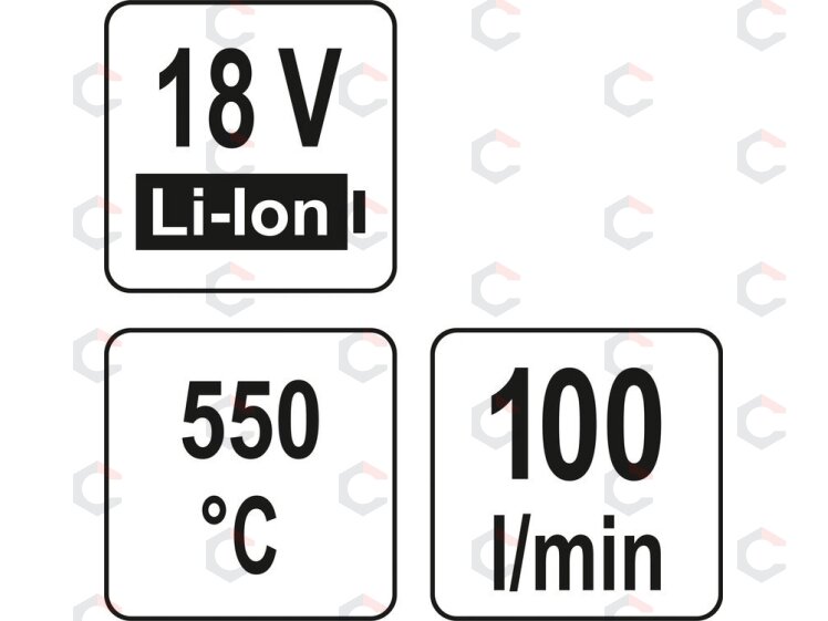 Kaitinimo fenas akumuliatorinis / orpūtė | 18V 550° II greičiai / be akumuliatoriaus (YT-82285) 8 Kaitinimo fenas akumuliatorinis / orpūtė | 18V 550° II greičiai / be akumuliatoriaus (YT-82285) 8