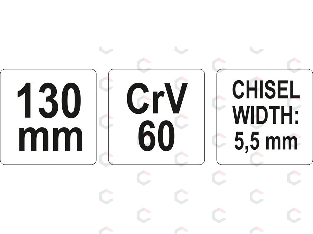 Kaltas „cape“ – metalo darbams, CrV60 – 5,5 mm briauna, 125 mm (YT-4694) 2 Kaltas „cape“ – metalo darbams, CrV60 – 5,5 mm briauna, 125 mm (YT-4694) 2