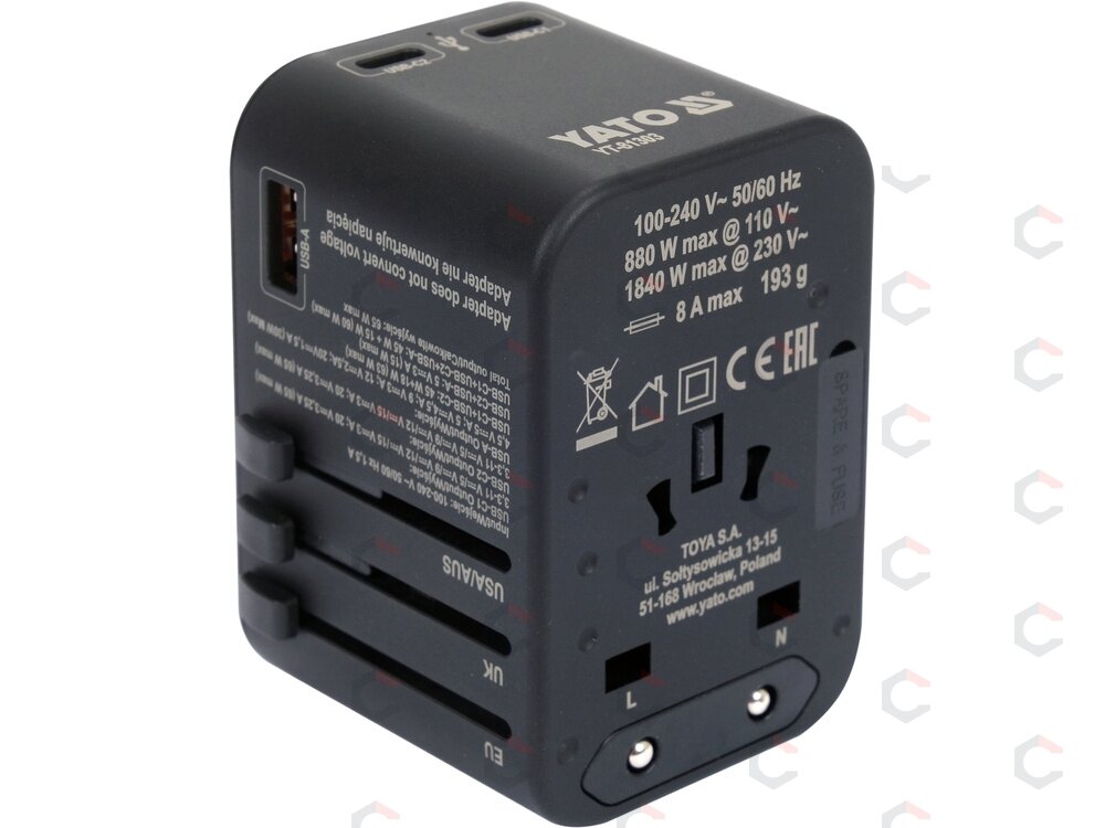 Universalus kelioninis adapteris | USB-A ir USB-C | 65 W (YT-81303) 1