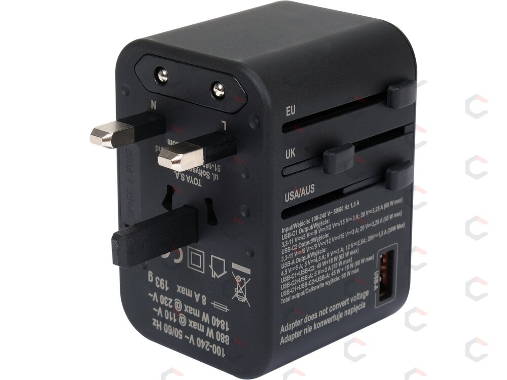 Universalus kelioninis adapteris | USB-A ir USB-C | 65 W (YT-81303) 3 Universalus kelioninis adapteris | USB-A ir USB-C | 65 W (YT-81303) 3
