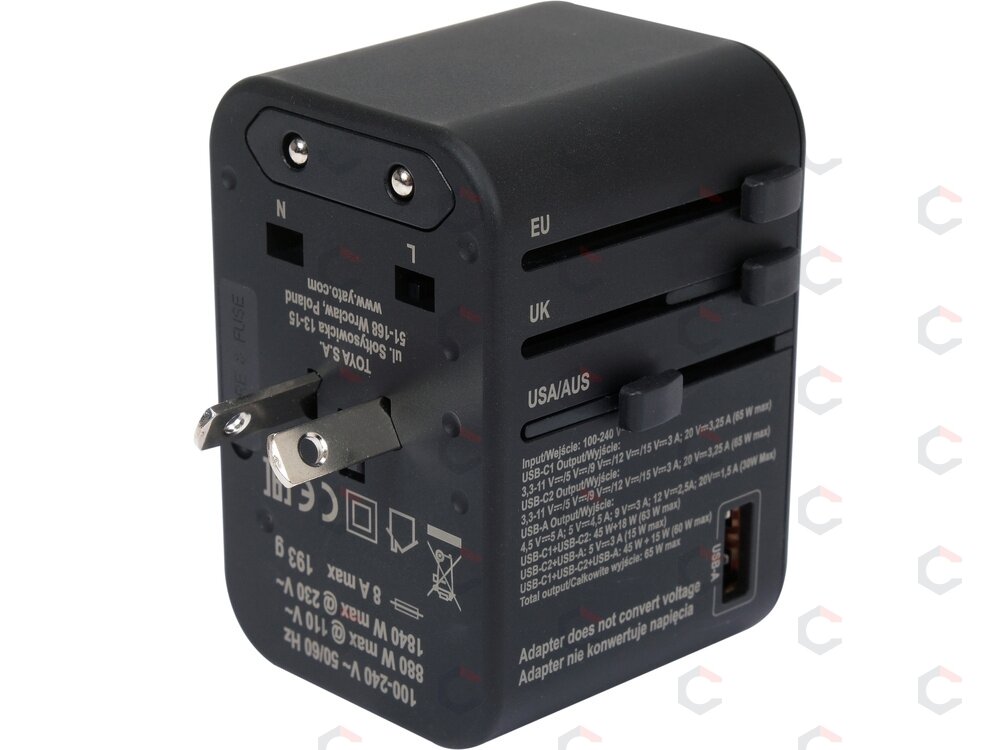 Universalus kelioninis adapteris | USB-A ir USB-C | 65 W (YT-81303) 4 Universalus kelioninis adapteris | USB-A ir USB-C | 65 W (YT-81303) 4