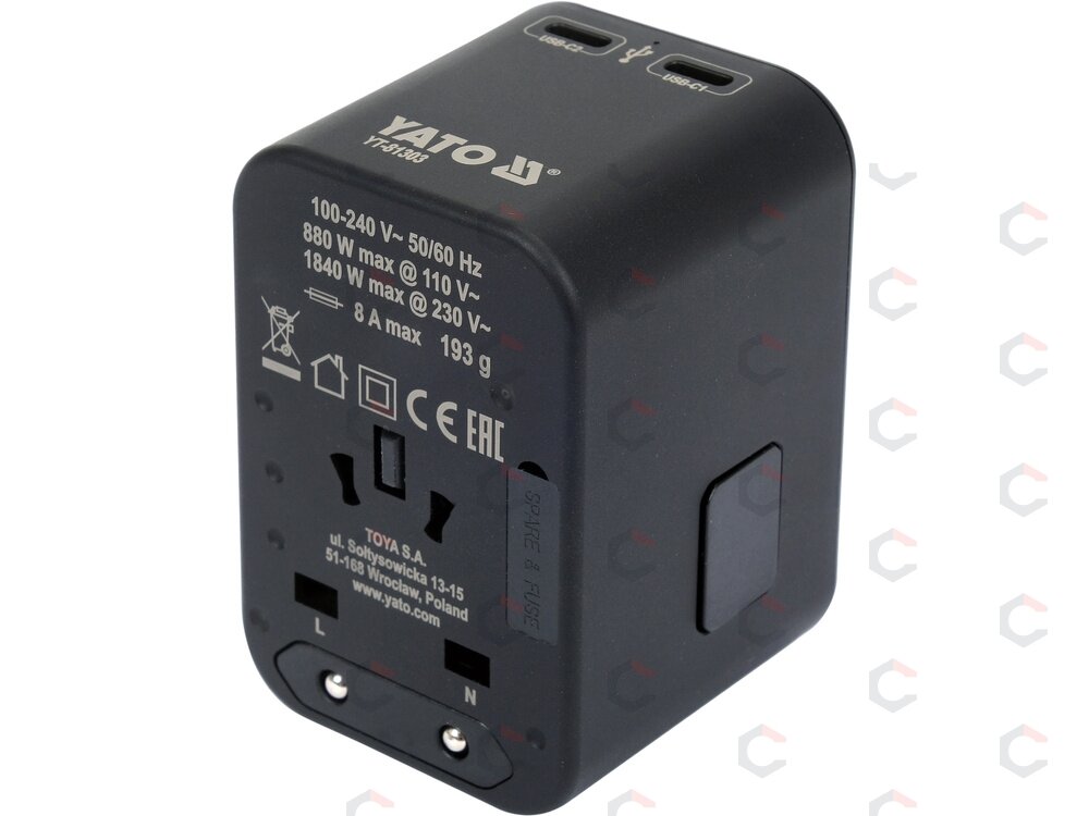 Universalus kelioninis adapteris | USB-A ir USB-C | 65 W (YT-81303) Universalus kelioninis adapteris | USB-A ir USB-C | 65 W (YT-81303)