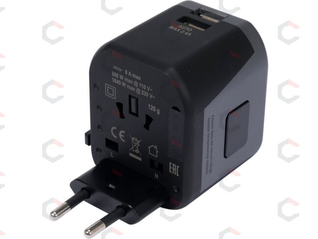 Kelionininis adapteris | universalus | daugiau nei 150 šalių | su 2 X USB 5V / 2.4A Įkrovikliu (YT-81301) 2 Kelionininis adapteris | universalus | daugiau nei 150 šalių | su 2 X USB 5V / 2.4A Įkrovikliu (YT-81301) 2