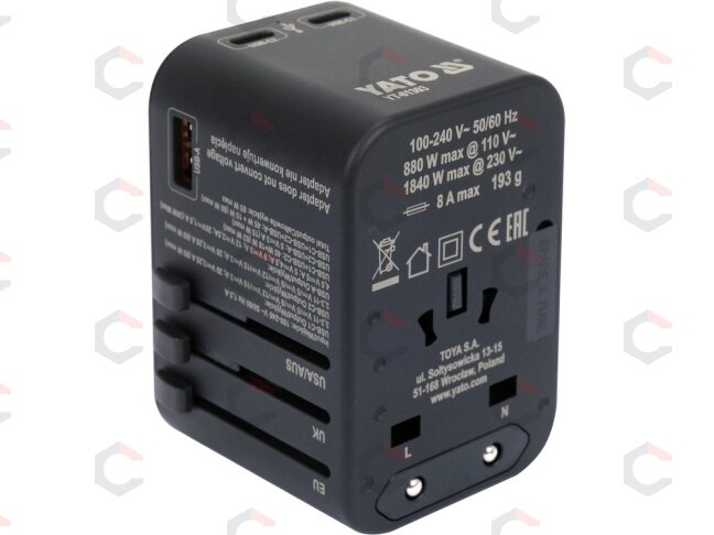 Universalus kelioninis adapteris | USB-A ir USB-C | 65 W (YT-81303) 1 Universalus kelioninis adapteris | USB-A ir USB-C | 65 W (YT-81303) 1