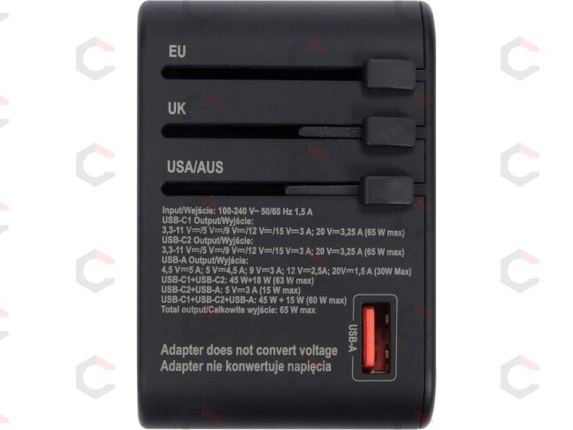 Universalus kelioninis adapteris | USB-A ir USB-C | 65 W (YT-81303) 9 Universalus kelioninis adapteris | USB-A ir USB-C | 65 W (YT-81303) 9