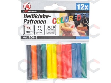 Klijų lazdelės | spalvotos | Ø 7,5 mm, 50 mm | 12 vnt. (80849) Klijų lazdelės | spalvotos | Ø 7,5 mm, 50 mm | 12 vnt. (80849)
