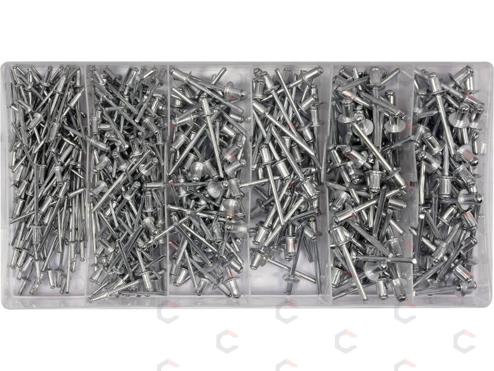 Kniedžių rinkinys dėžutėje | aliumininės aklios kniedės mix | Ø 2,4–4,8 mm | 400 vnt. (YT-36420) 1 Kniedžių rinkinys dėžutėje | aliumininės aklios kniedės mix | Ø 2,4–4,8 mm | 400 vnt. (YT-36420) 1