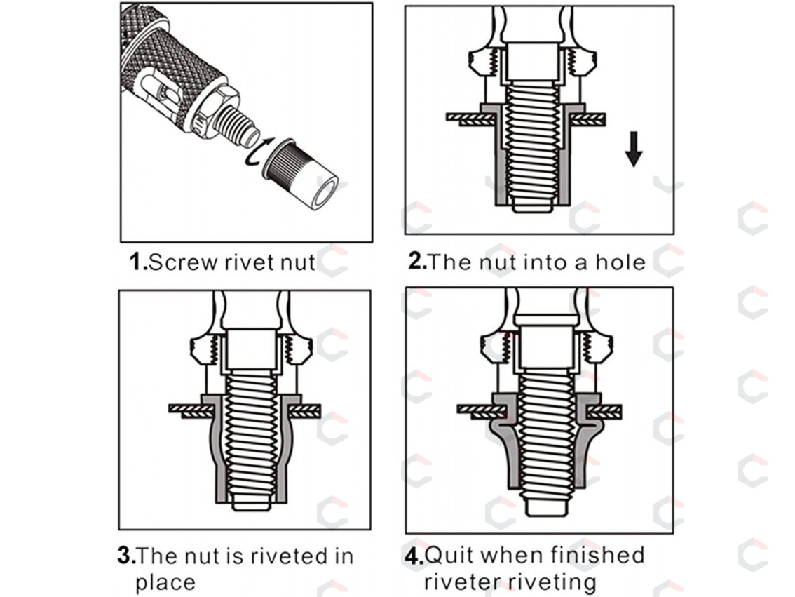 Srieginis kniediklis su kniedžių rinkiniu | M5–M12 | 330 mm | 50 vnt. (M49570) 6 Srieginis kniediklis su kniedžių rinkiniu | M5–M12 | 330 mm | 50 vnt. (M49570) 6