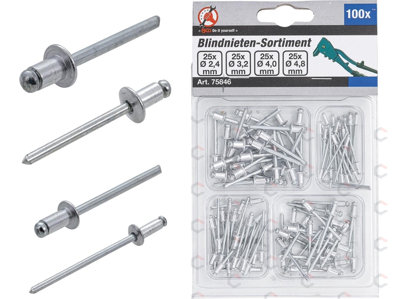 Kniedžių asortimentas | Ø 2.4 - 4.8 mm | 100 vnt. (75846)