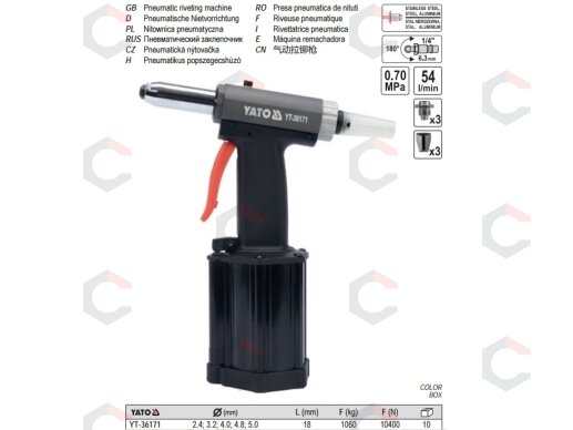 Kniediklis pneumatinis | 2,4 - 5,00 mm (YT-36171) 5