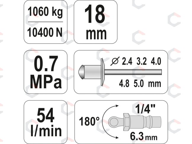Kniediklis pneumatinis | 2,4 - 5,00 mm (YT-36171) 4 Kniediklis pneumatinis | 2,4 - 5,00 mm (YT-36171) 4