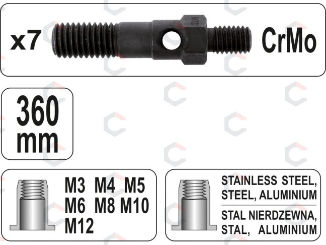 Kniediklis srieginėms kniedėms | M3, M4, M5, M6, M8, M10, M12 (YT-36127) 3