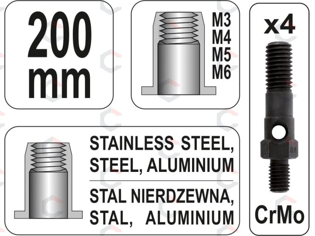 Kniediklis srieginėms kniedėms | M3/M4/M5/M6 (YT-36140) 3 Kniediklis srieginėms kniedėms | M3/M4/M5/M6 (YT-36140) 3