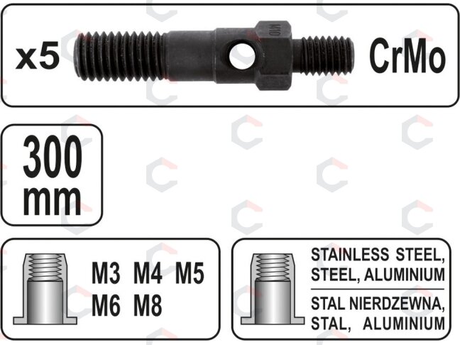 Kniediklis srieginėms kniedėms | M3/M4/M5/M6/M8 (YT-36112) 3 Kniediklis srieginėms kniedėms | M3/M4/M5/M6/M8 (YT-36112) 3