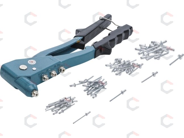 Kniediklis su kniedžių rinkiniu | 2.4 / 3.2 / 4.0 / 4.8 mm | 60 vnt (401) Kniediklis su kniedžių rinkiniu | 2.4 / 3.2 / 4.0 / 4.8 mm | 60 vnt (401)