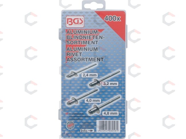Kniedžių rinkinys dėžutėje | aliuminis | Ø 2,4 - 4,8 mm | 400 vnt. (8058) 2 Kniedžių rinkinys dėžutėje | aliuminis | Ø 2,4 - 4,8 mm | 400 vnt. (8058) 2