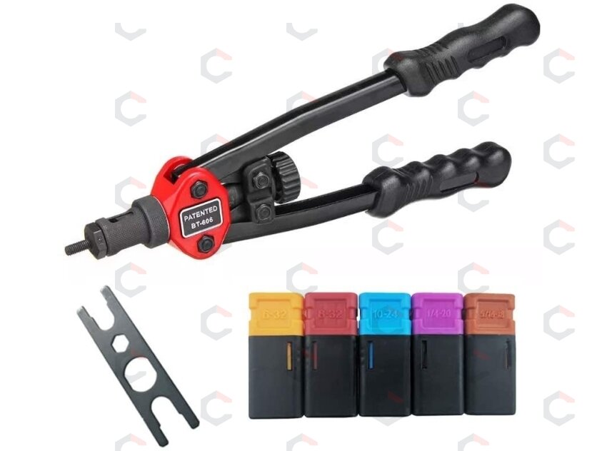 Kniediklis srieginėms kniedėms | su rinkiniu | M3, M4, M5, M6, M8 /300 mm (BT-606) Kniediklis srieginėms kniedėms | su rinkiniu | M3, M4, M5, M6, M8 /300 mm (BT-606)