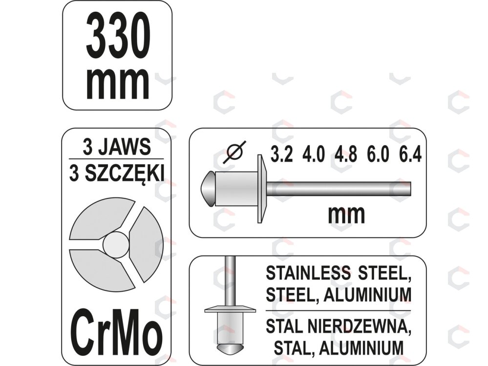 Kniediklis | ilgos rankenos | 330 mm | 3,2-6,4 mm (YT-3609) 3 Kniediklis | ilgos rankenos | 330 mm | 3,2-6,4 mm (YT-3609) 3