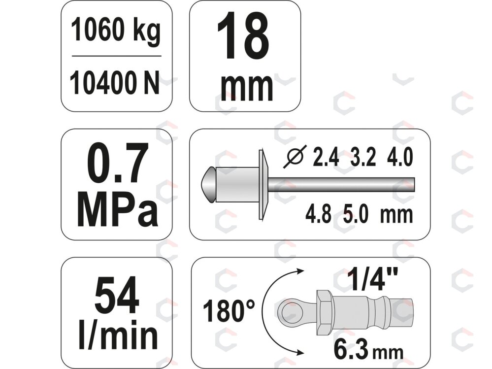Kniediklis pneumatinis | 2,4 - 5,00 mm (YT-36171) 4 Kniediklis pneumatinis | 2,4 - 5,00 mm (YT-36171) 4