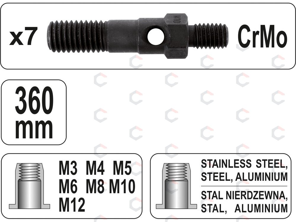 Kniediklis srieginėms kniedėms | M3, M4, M5, M6, M8, M10, M12 (YT-36127) 3