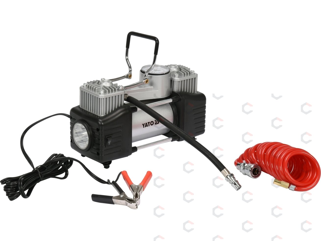 Kompresorius automobilinis | 2 cilindrai | Led lempa | 12V / 250W (YT-73462) Kompresorius automobilinis | 2 cilindrai | Led lempa | 12V / 250W (YT-73462)