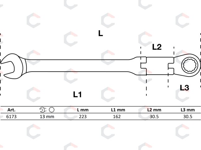 Kombinuotas raktas su terkšle | dvigubas šarnyras | 13 mm (6173) 1 Kombinuotas raktas su terkšle | dvigubas šarnyras | 13 mm (6173) 1