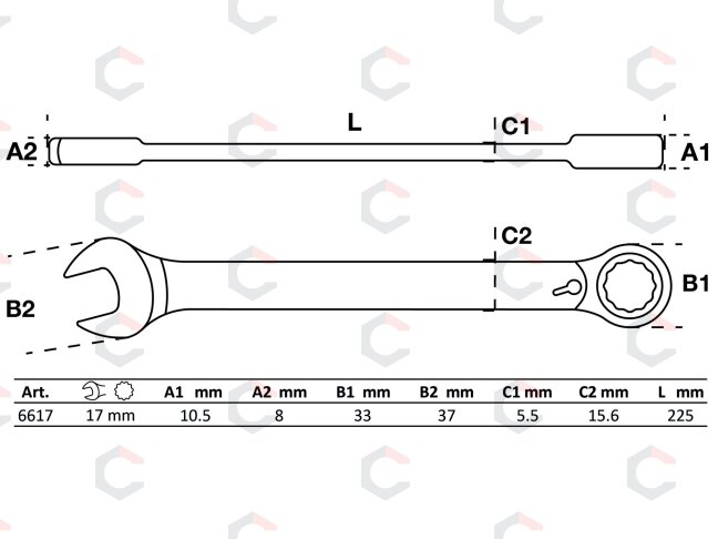 Kombinuotas raktas su terkšle | su reversu | 17 mm (6617) 1 Kombinuotas raktas su terkšle | su reversu | 17 mm (6617) 1