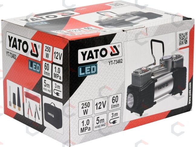 Kompresorius automobilinis | 2 cilindrai | Led lempa | 12V / 250W (YT-73462) 1 Kompresorius automobilinis | 2 cilindrai | Led lempa | 12V / 250W (YT-73462) 1