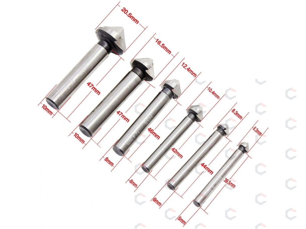Kūginių grąžtų/frezų rinkinys | HSS | DIN 335 | 90° | 6 vnt. (SK1628) 6 Kūginių grąžtų/frezų rinkinys | HSS | DIN 335 | 90° | 6 vnt. (SK1628) 6