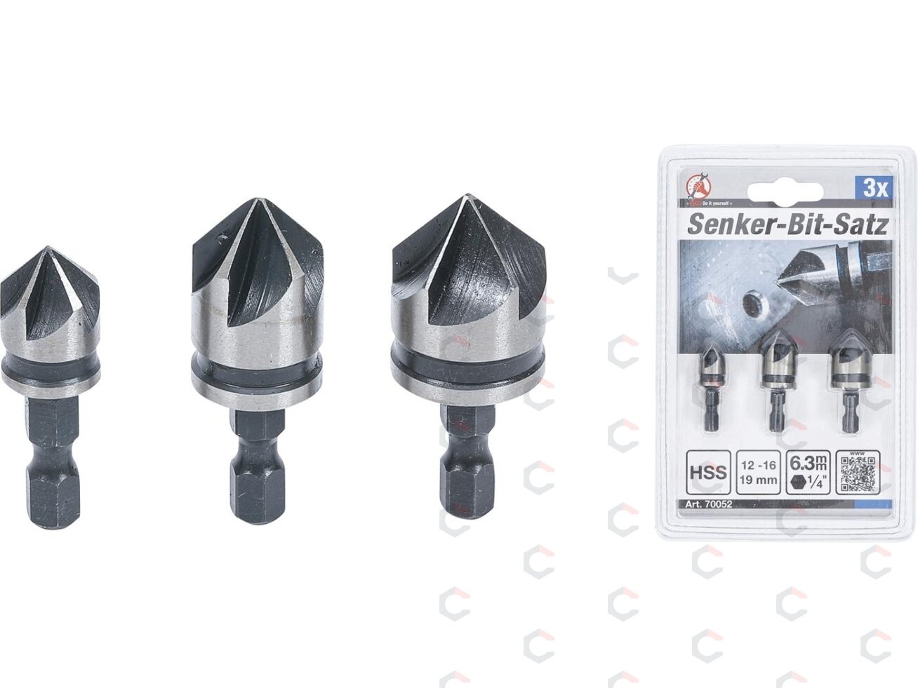 Kūginių grąžtų/frezų rinkinys | HSS | 6.3 mm (1/4") | 12 - 16 - 19 mm | 3 vnt. (70052) 4 Kūginių grąžtų/frezų rinkinys | HSS | 6.3 mm (1/4") | 12 - 16 - 19 mm | 3 vnt. (70052) 4