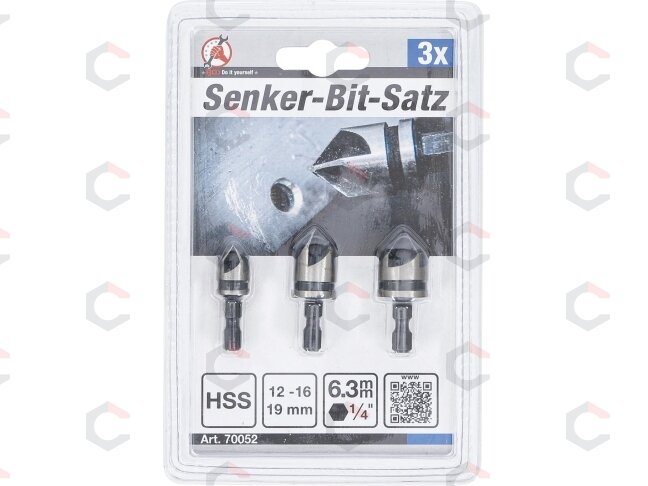 Kūginių grąžtų/frezų rinkinys | HSS | 6.3 mm (1/4") | 12 - 16 - 19 mm | 3 vnt. (70052) 3