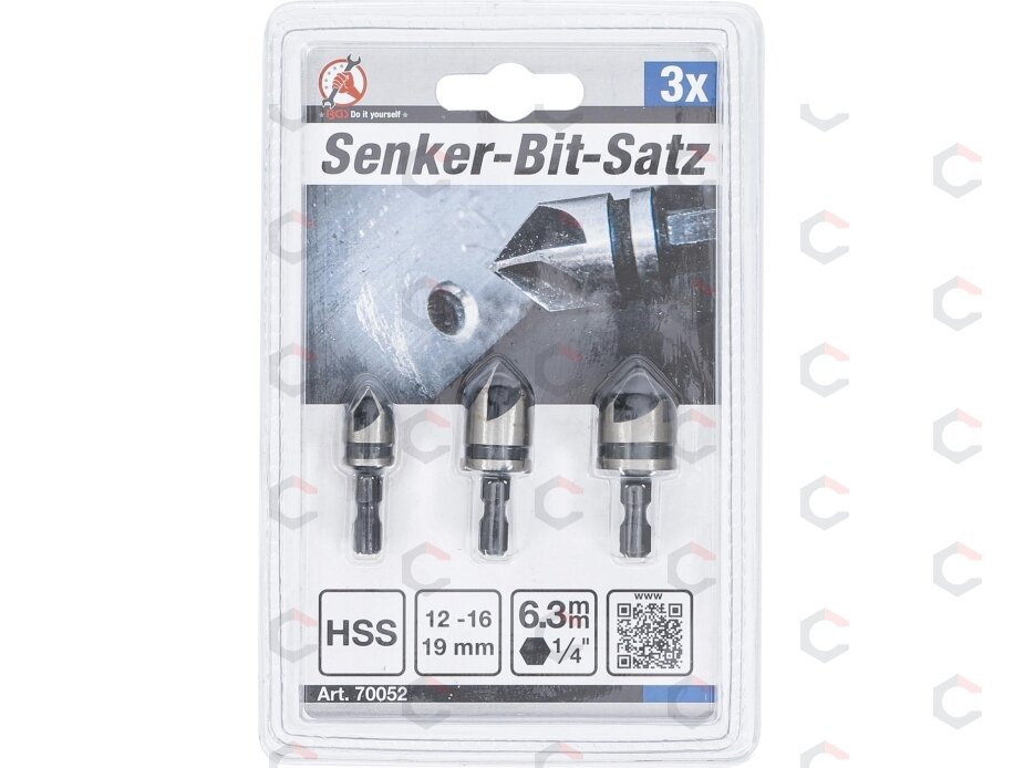 Kūginių grąžtų/frezų rinkinys | HSS | 6.3 mm (1/4") | 12 - 16 - 19 mm | 3 vnt. (70052) 3 Kūginių grąžtų/frezų rinkinys | HSS | 6.3 mm (1/4") | 12 - 16 - 19 mm | 3 vnt. (70052) 3