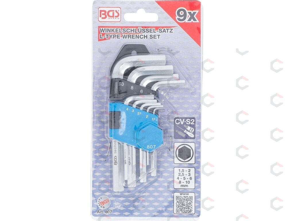 L tipo raktų rinkinys | trumpi | hex šešiakampis 1,5 - 10 mm | 9 vnt. (807) 3