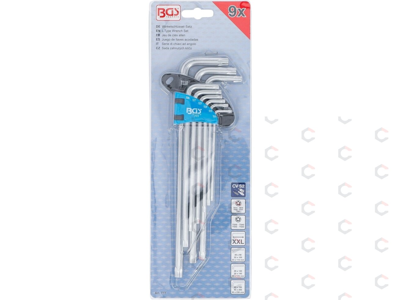 L tipo raktų rinkinys | ilgiausias tipas | 5-kampiai | T-Star (Torx Plus) TS10 - TS50 | 9 vnt. (777) 3