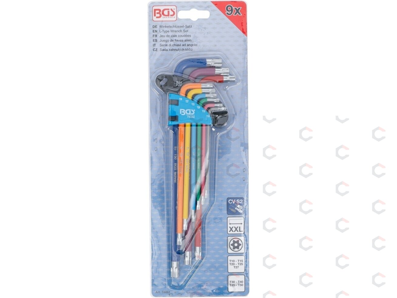 L tipo raktų rinkinys | spalvoti | labai ilgi | T-Star su skylutėm (Torx) T10 - T50 | 9 vnt. (74462B) 3 L tipo raktų rinkinys | spalvoti | labai ilgi | T-Star su skylutėm (Torx) T10 - T50 | 9 vnt. (74462B) 3