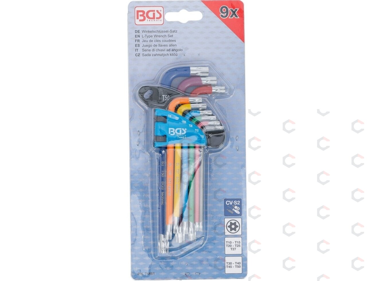 L tipo raktų rinkinys | spalvoti | T-Star su skylutėm (Torx) T10 - T50 | 9 vnt. (74461B) 3 L tipo raktų rinkinys | spalvoti | T-Star su skylutėm (Torx) T10 - T50 | 9 vnt. (74461B) 3