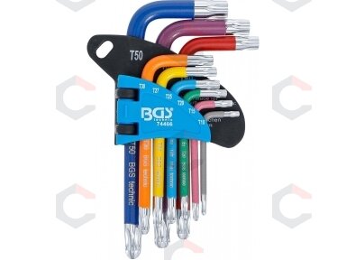 L tipo raktų rinkinys | daugiaspalviai šarnyriniai | T-Star (Torx) T10 - T50 | 9 vnt. (74466)