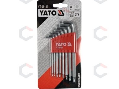 L tipo raktų rinkinys | ilgas tipas | T-Star (Torx) su šarnyru T9 - T40 | 8 vnt. (YT-05123)