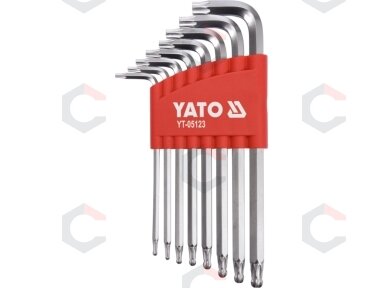 L tipo raktų rinkinys | ilgas tipas | T-Star (Torx) su šarnyru T9 - T40 | 8 vnt. (YT-05123)