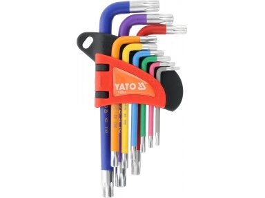 Trumpų L tipo TORX TR raktų su skyle rinkinys T10–T50, 9 vnt. YATO (YT-05637)