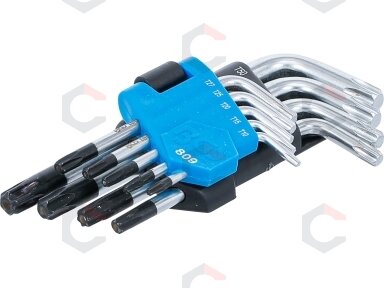 L tipo raktų rinkinys | trumpi | T-Star su skylutėm (Torx) T10 - T50 | 9 vnt. (809) L tipo raktų rinkinys | trumpi | T-Star su skylutėm (Torx) T10 - T50 | 9 vnt. (809)