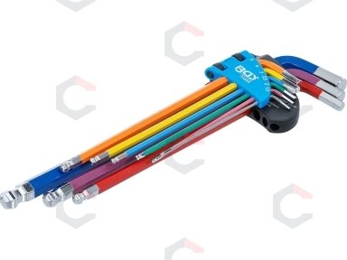 L tipo veržliarakčių rinkinys | daugiaspalviai | labai ilgi | hex šešiakampis | su rutuline galvute 1,5 - 10 mm | 9 vnt. (74453B) L tipo veržliarakčių rinkinys | daugiaspalviai | labai ilgi | hex šešiakampis | su rutuline galvute 1,5 - 10 mm | 9 vnt. (74453B)