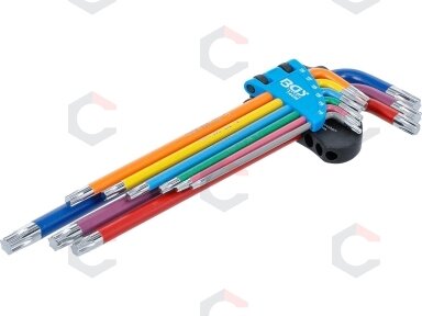 L tipo veržliarakčių rinkinys | daugiaspalviai | labai ilgi | T-Star (skirtas Torx) T10 - T50 | 9 vnt. (74459B) L tipo veržliarakčių rinkinys | daugiaspalviai | labai ilgi | T-Star (skirtas Torx) T10 - T50 | 9 vnt. (74459B)