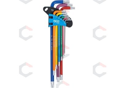 L tipo veržliarakčių rinkinys | daugiaspalviai | labai ilgi | T-Star (skirtas Torx) T10 - T50 | 9 vnt. (74459B) L tipo veržliarakčių rinkinys | daugiaspalviai | labai ilgi | T-Star (skirtas Torx) T10 - T50 | 9 vnt. (74459B)