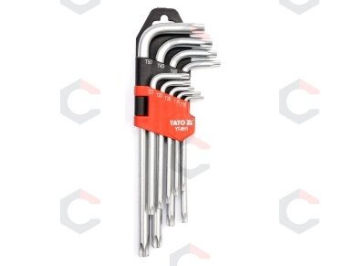 L tipo raktų rinkinys | ilgas tipas | T-Star (Torx) / T-Star su skylutėm (Torx) T10 - T50 | 9 vnt. (YT-0511) L tipo raktų rinkinys | ilgas tipas | T-Star (Torx) / T-Star su skylutėm (Torx) T10 - T50 | 9 vnt. (YT-0511)