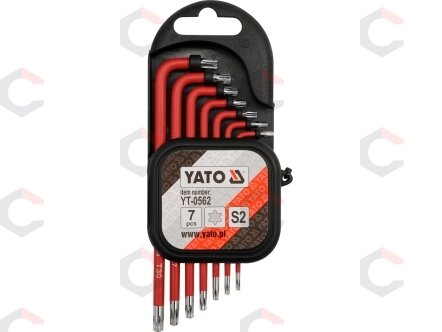 L tipo raktų rinkinys | trumpi | S2 | T-Star su skylutėm (Torx) T9 - T30 | 7 vnt. (YT-0562) L tipo raktų rinkinys | trumpi | S2 | T-Star su skylutėm (Torx) T9 - T30 | 7 vnt. (YT-0562)