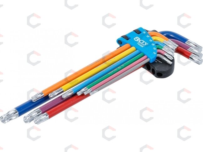 L tipo raktų rinkinys | daugiaspalviai šarnyriniai labai ilgi | T-Star (Torx) T10 - T50 | 9 vnt. (74468B) 1 L tipo raktų rinkinys | daugiaspalviai šarnyriniai labai ilgi | T-Star (Torx) T10 - T50 | 9 vnt. (74468B) 1